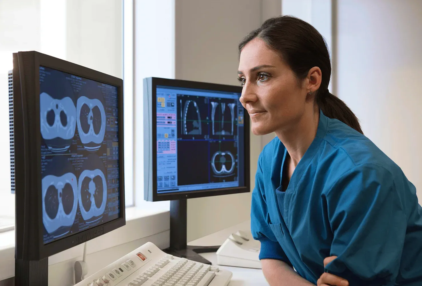 Doctor examining lung scans